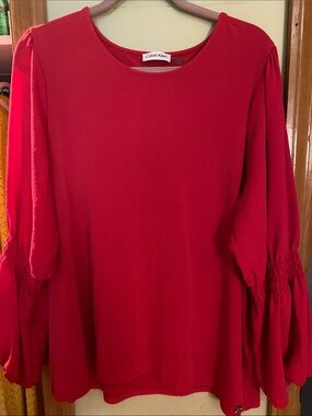 Calvin Klein Bold coral pink Red Balloon Sleeve Top